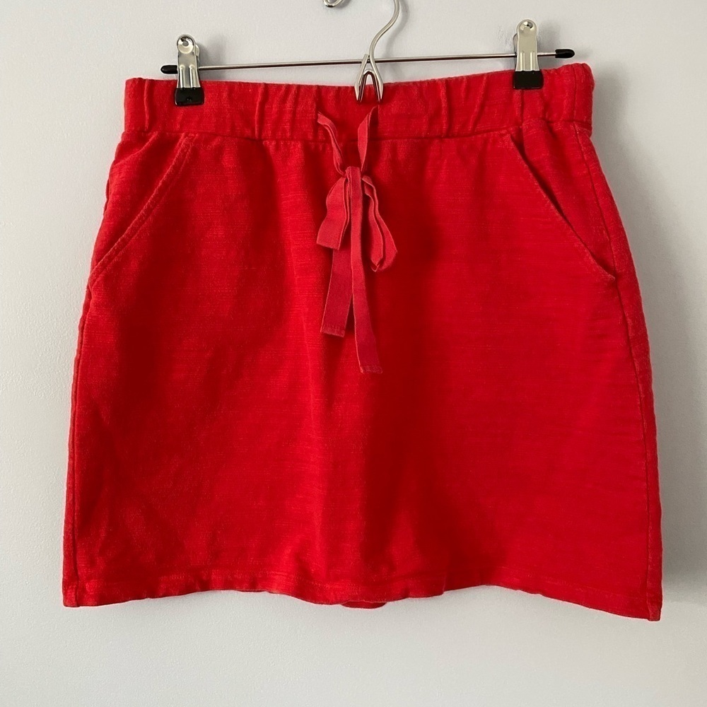 LOFT Womens Knit Mini Skirt Size Small Red Elastic Tie Waist Pockets Cotton